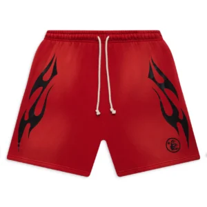 Hellstar Flame Shorts - Black Logo Red