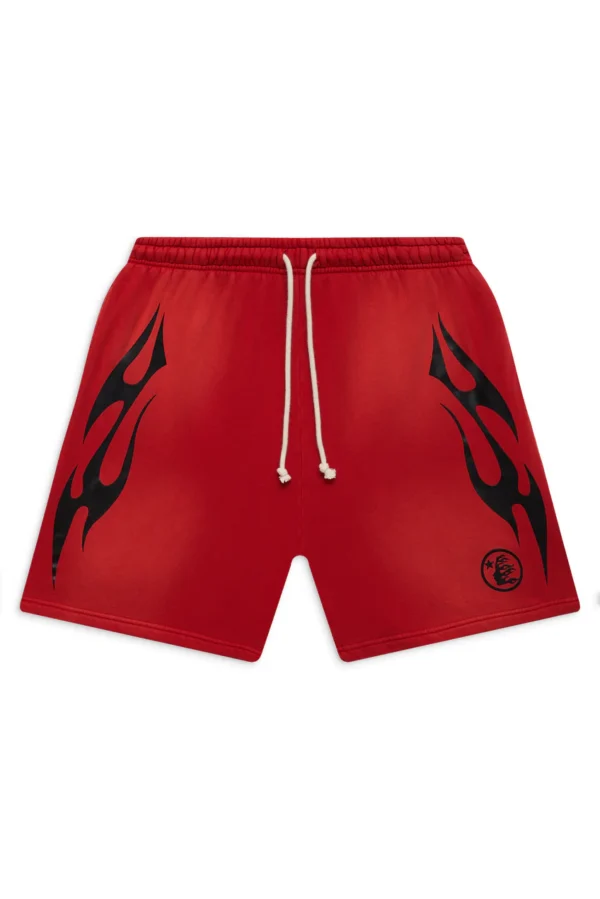 Hellstar Flame Shorts - Black Logo Red
