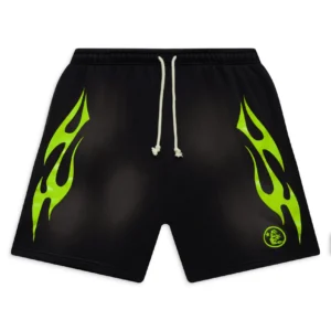 Hellstar Flame Shorts - Logo Green Black